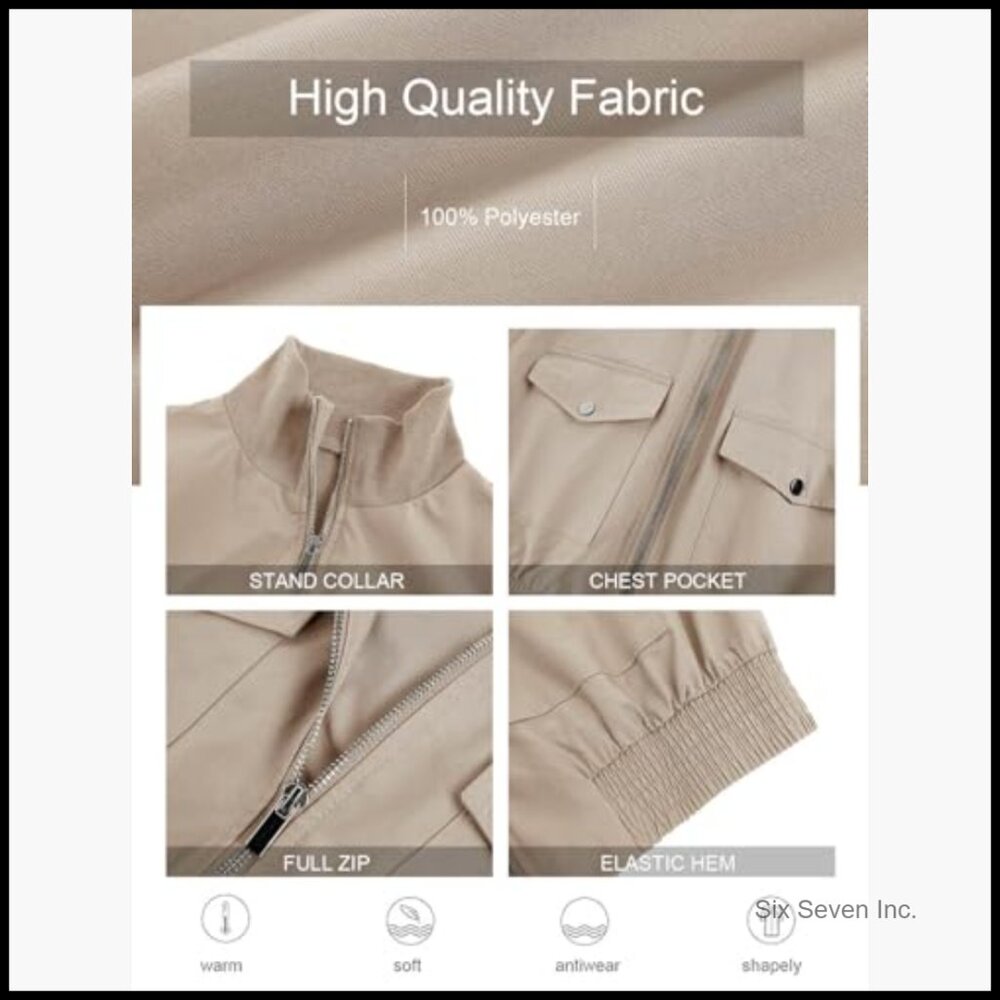 Lightweight Polyester Cropped Bomber Jacket with … - image 6